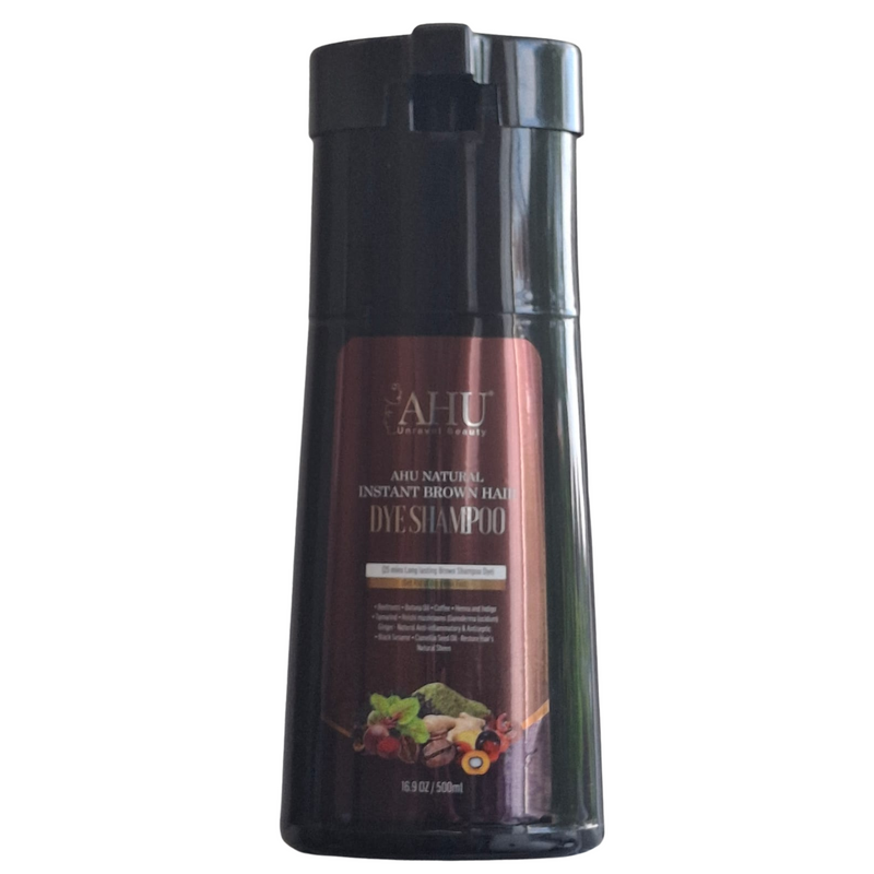 AHU Natural Instant Brown Hair Dye Shampoo For Gray Hair Coverage (500ml)