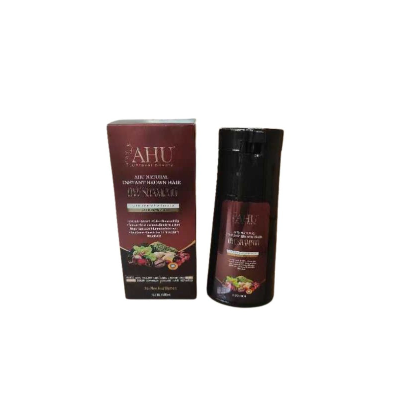 AHU Natural Instant Brown Hair Dye Shampoo For Gray Hair Coverage (500ml)