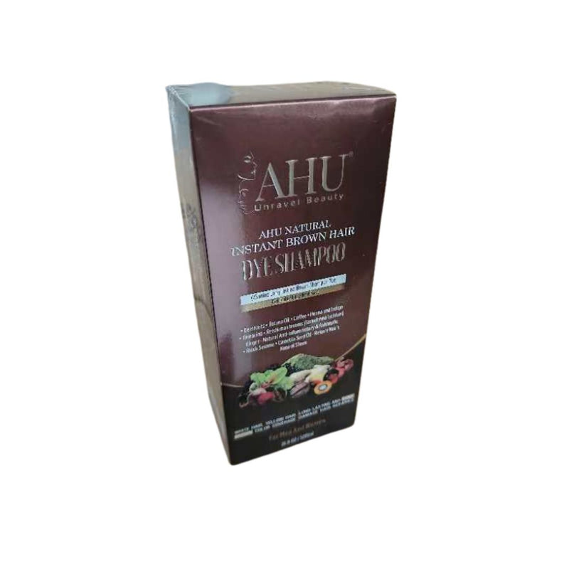 AHU Natural Instant Brown Hair Dye Shampoo For Gray Hair Coverage (500ml)