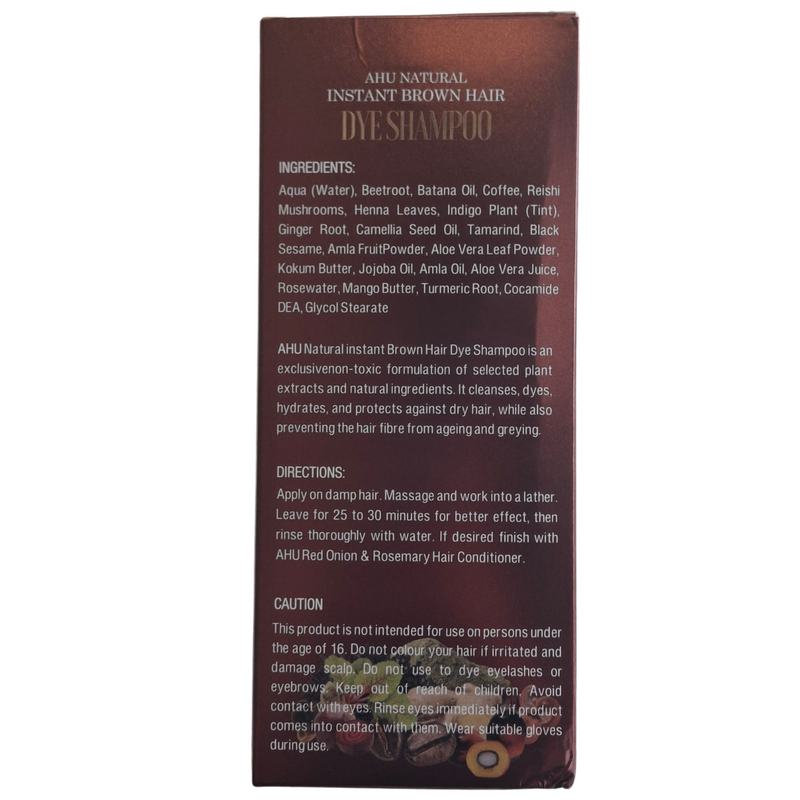 AHU Natural Instant Brown Hair Dye Shampoo For Gray Hair Coverage (500ml)